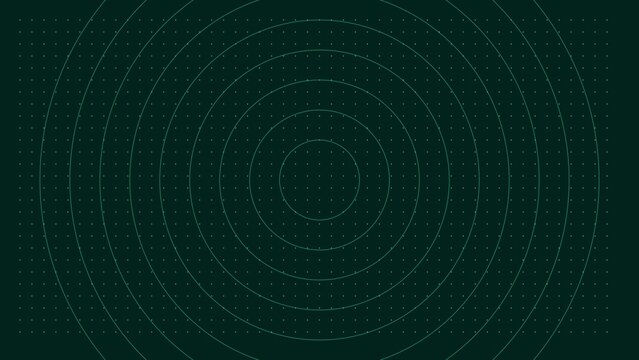 Abstract dark green concentric circular pattern with dotted line elements and digital grid texture