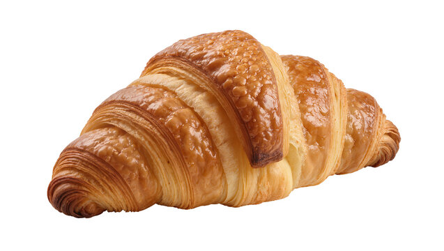 Golden brown flaky croissant pastry, isolated on transparent background