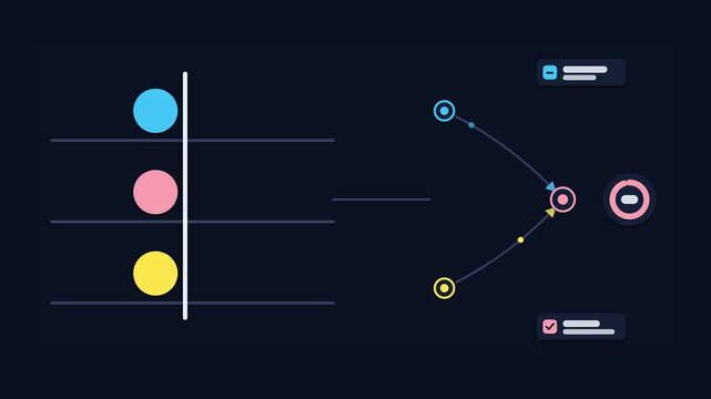 Animated conceptual scene showing equal opportunity same starting line, drawn as a minimal vector metaphor in a modern dark mode style with neon blue and azure accents and placeholder cards. Smooth 4K