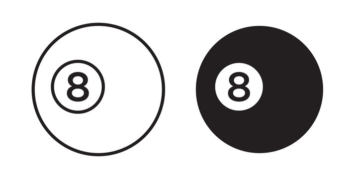 Pool 8 ball icon flat outline in black