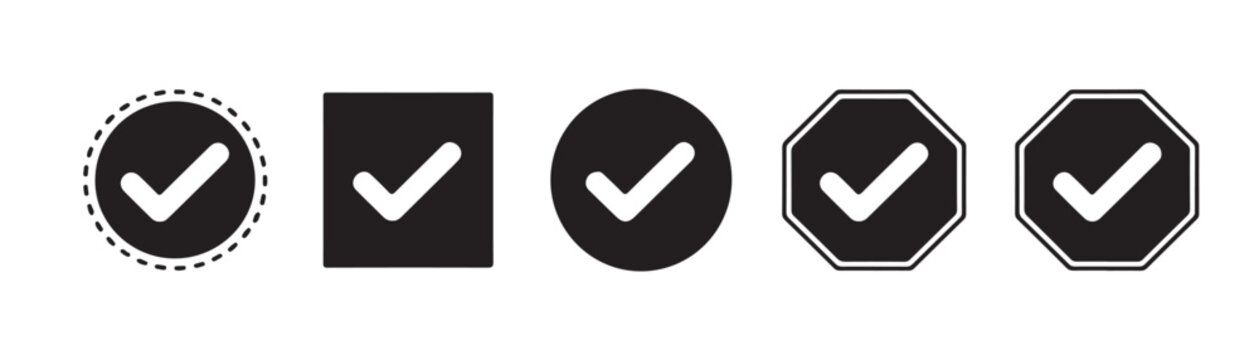 Assorted checkmark icons in solid and outlined shapes for validation and agreement.