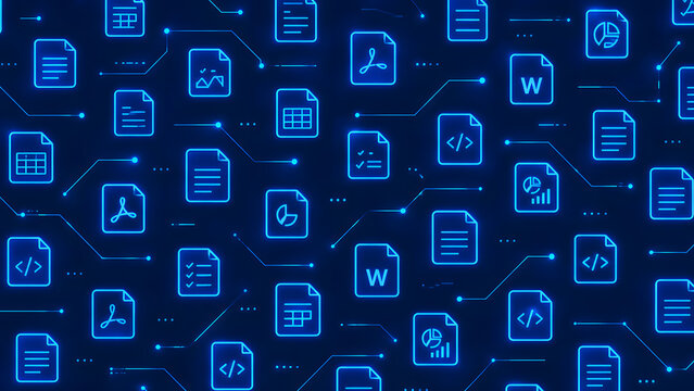 Premium conceptual illustration representing data and information overload, digital data, documents, numbers, charts, notifications,	