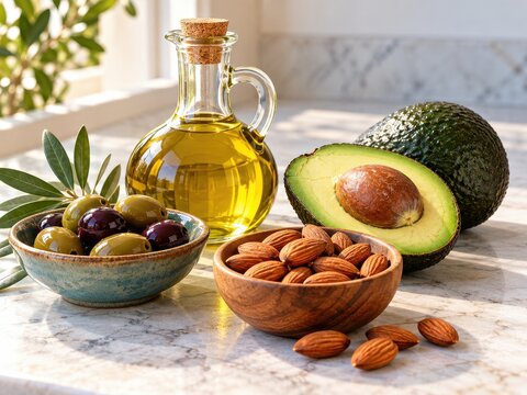 avocado nuts and oil illustrate monounsaturated fat nutrition