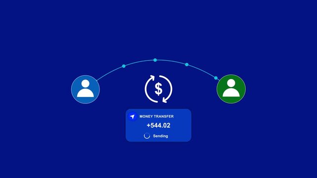 Money sent between digital wallets with transfer complete animation isolated, verifying digital transfer through,and seamless financial service.Money transfer to user icon for digital payment services