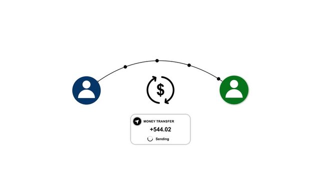 Money sent between digital wallets with transfer complete animation isolated, verifying digital transfer through,and seamless financial service.Money transfer to user icon for digital payment services