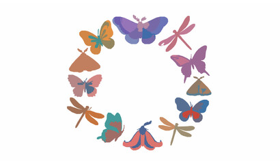 Colorful flying insects vector collection with butterflies moths and dragonflies in flat design © MAKSUDUR