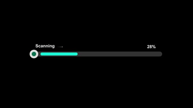 Flat vector illustration of a modern scanning progress bar with percentage indicator, representing system scanning, data analysis, software processing, loading status, and digital workflow.