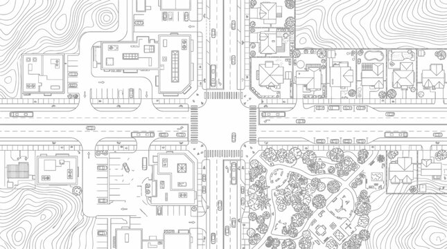 Architectural urban city plan blueprint with roads and buildings