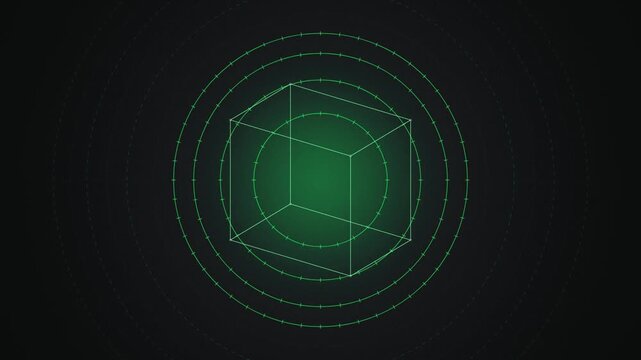Rotating hypercube tesseract HUD radar seamless loop motion background