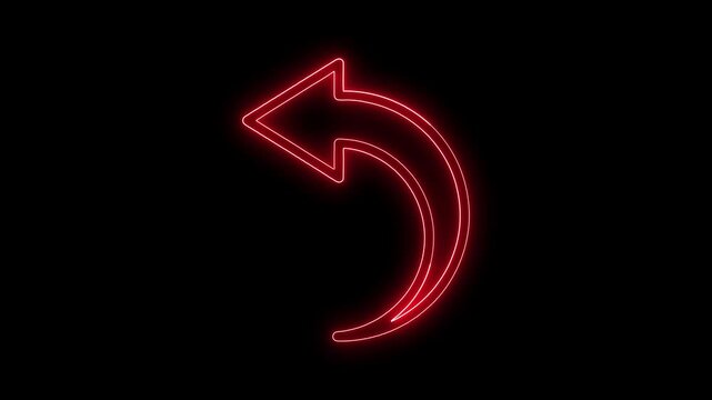 Glowing red curved arrow icon pointing to the left on a dark black background for digital user interface