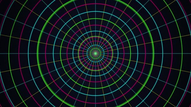 Neon 3D polar coordinate grid tunnel seamless loop motion background