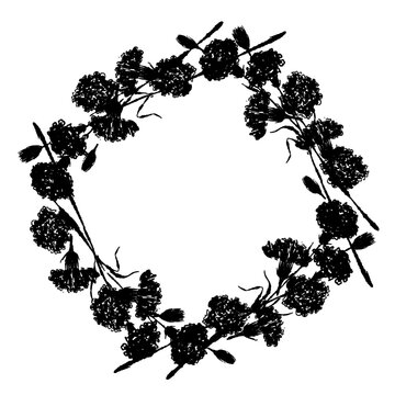 Simple Round Carnation Wreath Monochrome Vector