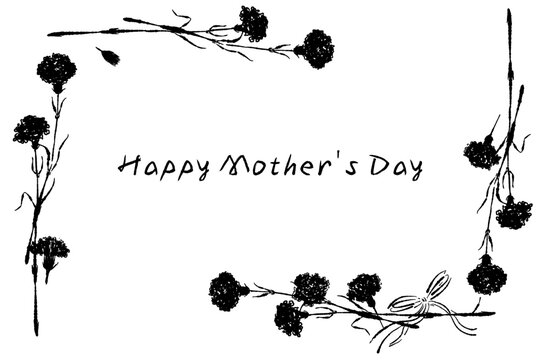 Decorative Carnation Floral Frame Black and White