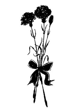 Carnation Bud with Ribbon Silhouette Vector