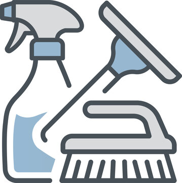 Minimalist House Cleaning with Broom and Mop Outline Icon Vector