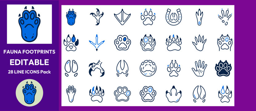 Fauna footprints animal paw prints linear pack.