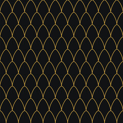 Seamless pattern featuring gold fish scale arches on a dark charcoal background © dipu
