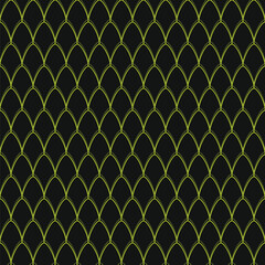 Seamless pattern featuring lime green fish scale arches on a dark gray background © dipu