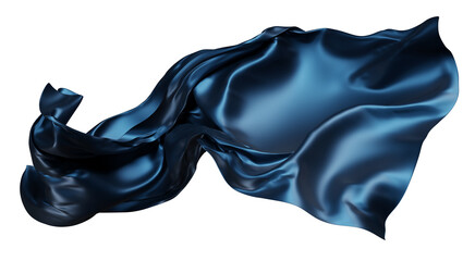 Obraz na płótnie Canvas Dark blue silk fabric flowing isolated on transparent background 3D render