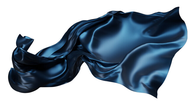 Dark blue silk fabric flowing isolated on transparent background 3D render
