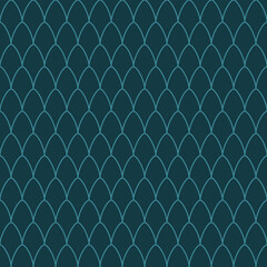 Seamless pattern featuring repeating teal fish scale arcs on a dark teal background © dipu