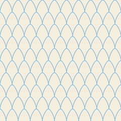Seamless pattern featuring repeating light blue fish scale arcs on a soft beige background © dipu