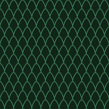 Seamless pattern featuring light green arched scale shapes on a dark teal background