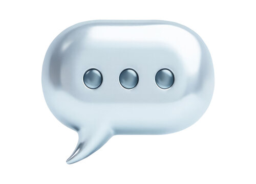 Silver 3D figure speech bubble chat isolated, png sign, cut out text
