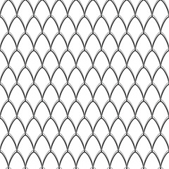 Seamless pattern of repeating black fish scale arches on a plain white background © dipu