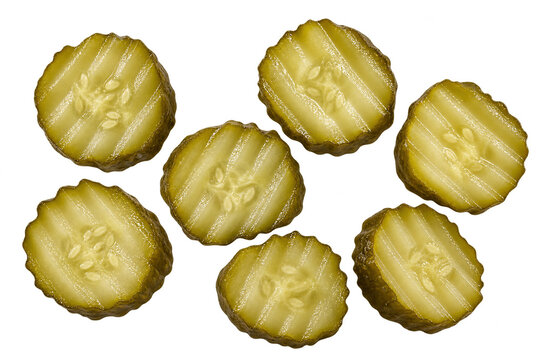 Fresh pickled cucumber slices on a dark background for food project