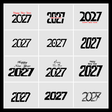 2027 Happy New Year Typography Design Collection with Creative Number Lettering Styles