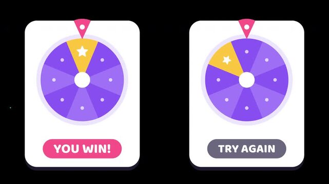 App prize wheel win and lose animation on transparent background