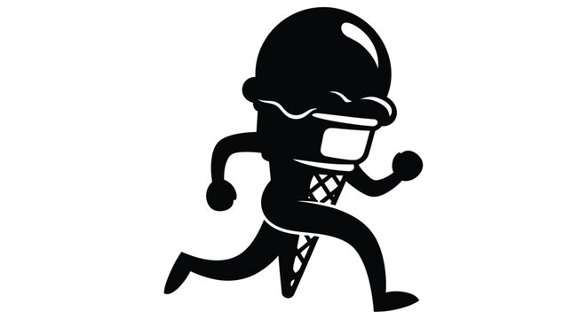 Silhouette of running astronaut with helmet and jetpack black on white background