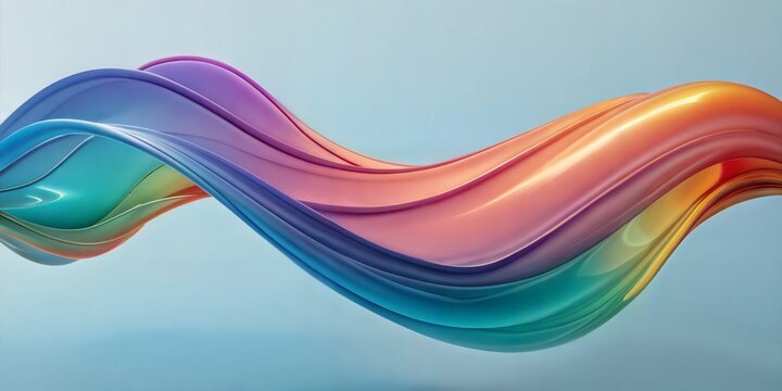 Graceful 3D abstract wave blending cool tones of purple, blue, and teal with warm oranges and pinks