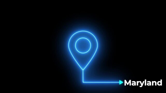 The name of the place with the location has been displayed on solid background.Maryland map location pin animation.GPS location tracking animation.