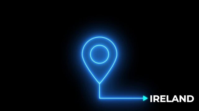 The name of the place with the location has been displayed on solid background.Ireland map location pin animation.GPS location tracking animation.