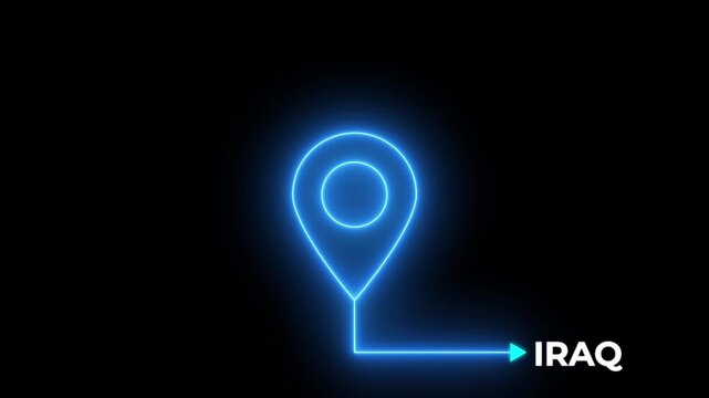 The name of the place with the location has been displayed on solid background.Iraq map location pin animation.GPS location tracking animation.
