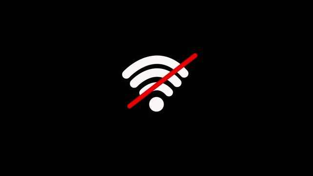 Wi-Fi no internet connection animated with on a black background. No wi-fi internet error signal 4k video footage.