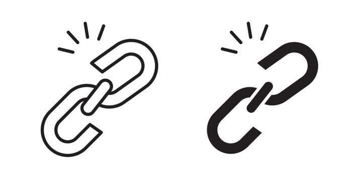Broken link icon flat outline in black