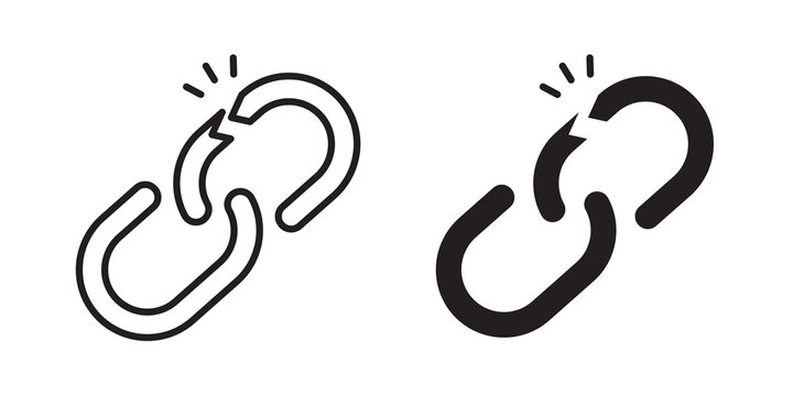 Broken link icon flat outline in black