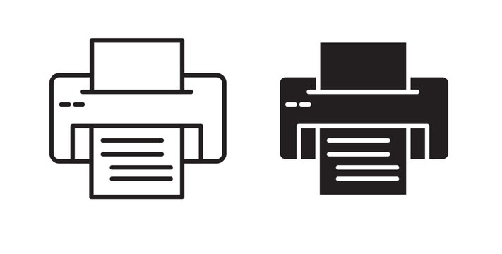 Print button icon flat outline in black
