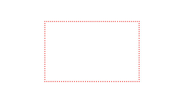 Minimalist red rectangular frame with a dotted line outline on a plain background for graphic design templates