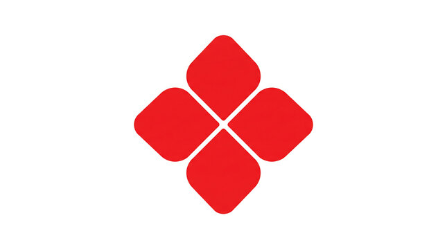 Abstract geometric logo featuring a symmetrical four-part design with rounded red diamond shapes on a white background
