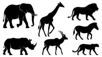 Naklejka premium Wild animals silhouettes showcase a collection of diverse species in profile for graphic use.
