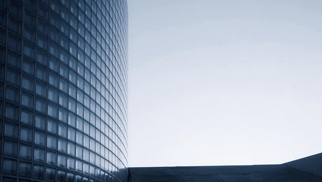Modern Curved Glass Office Building Facade with Copy Space