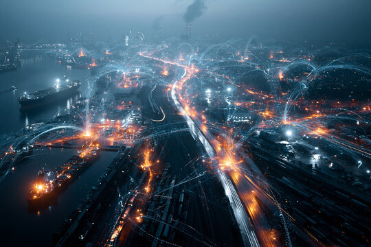 Smart Logistics and Supply Chain Network at Night