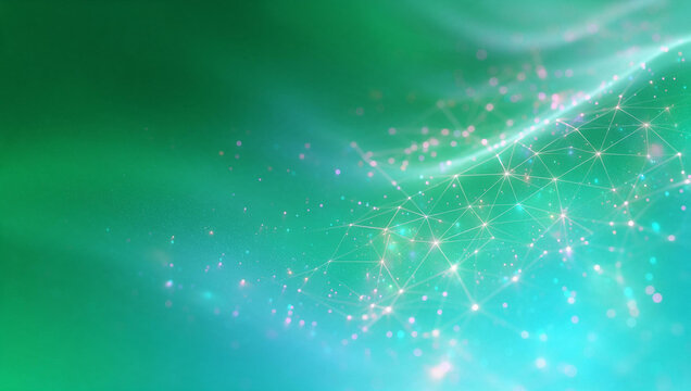 Digital Network Connection with Glowing Mesh on Green Background