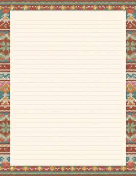 cozy knitted Cozy knitted winter pattern lined stationery paper with nordic fair isle border template vector lifestyle