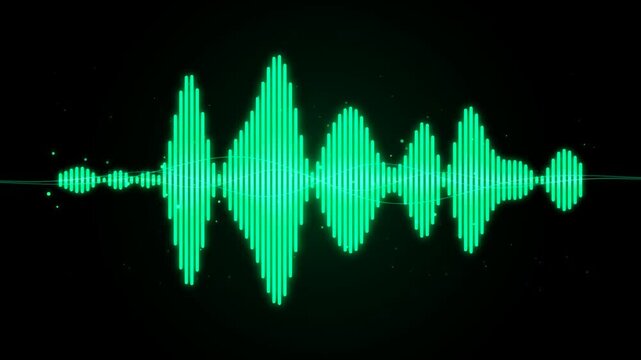 Neon green digital soundwave frequency spectrum visualizer with equalizers pulsing rhythmically visualization