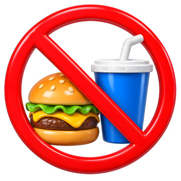 Glossy 3D No Food or Drinks Sign Isolated on White
